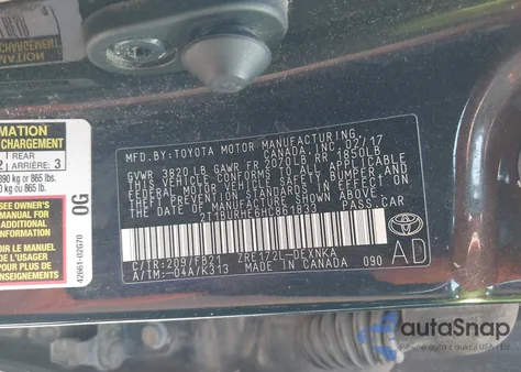 2017 Toyota Corolla L/Le/Xle/Se/Xse from USA, damaged, VIN 2T1BURHE6HC861833